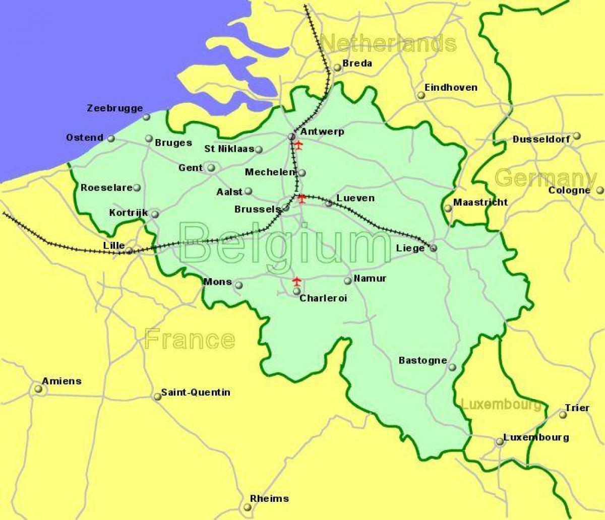 机场在比利时的地图